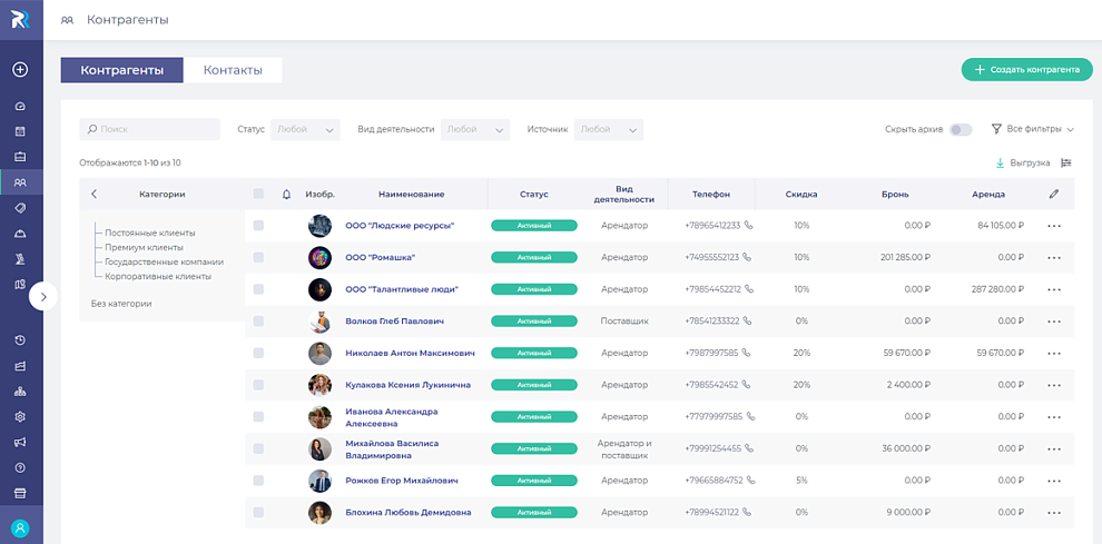 Accounting and control of contractors in the rental management system without third-party CRM